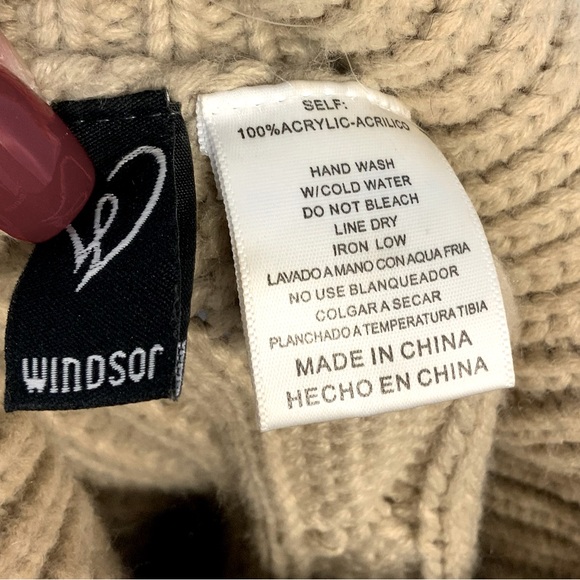 Windsor Women’s Light Tan Asymmetrical Turtleneck Sweater - Picture 3 of 5